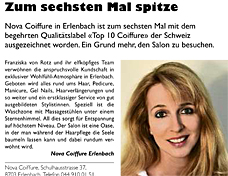 Nova Coiffure AG - Zum sechsten Mal spitze